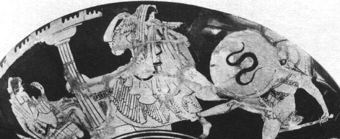 P a g e 92 Figure 28: Helen flees from Menelaus sword. Attic red-figure kylix (No. 204395). 500-450BCE, Tarquinia, Etruria.