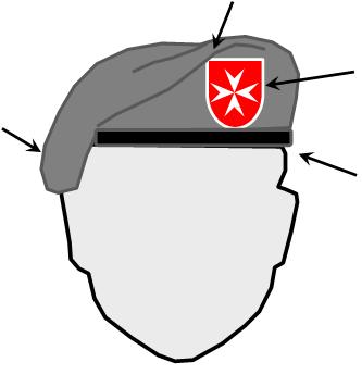 The Military Style Beret Instructions on the proper wearing of berets: 1. The Emblem on the beret should be centered over the left eye. 2.