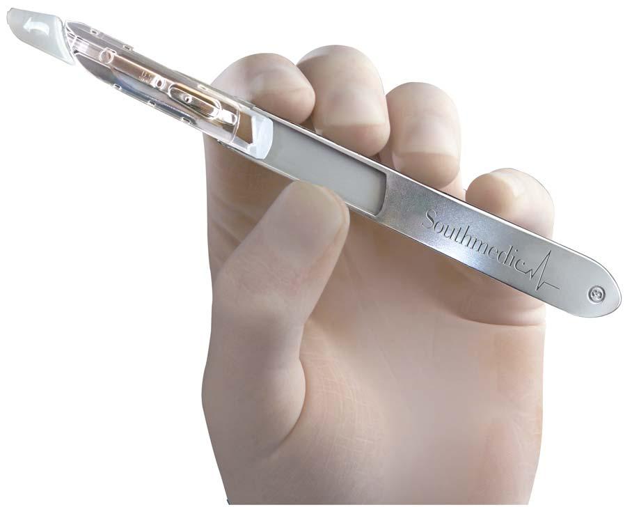 SPSS Metal Handle Safety Scalpel The weight and balance of a regular scalpel with our unique safety system SPSS cartridges have Southmedic s polymer coated blade that reduces incision drag and tissue