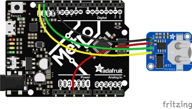 RTC with Arduino Wiring Wiring it up is easy, connect GND to GND on your board VCC to the logic level power of your board (on classic Arduinos & Metros use 5V, on 3.3V devices use 3.