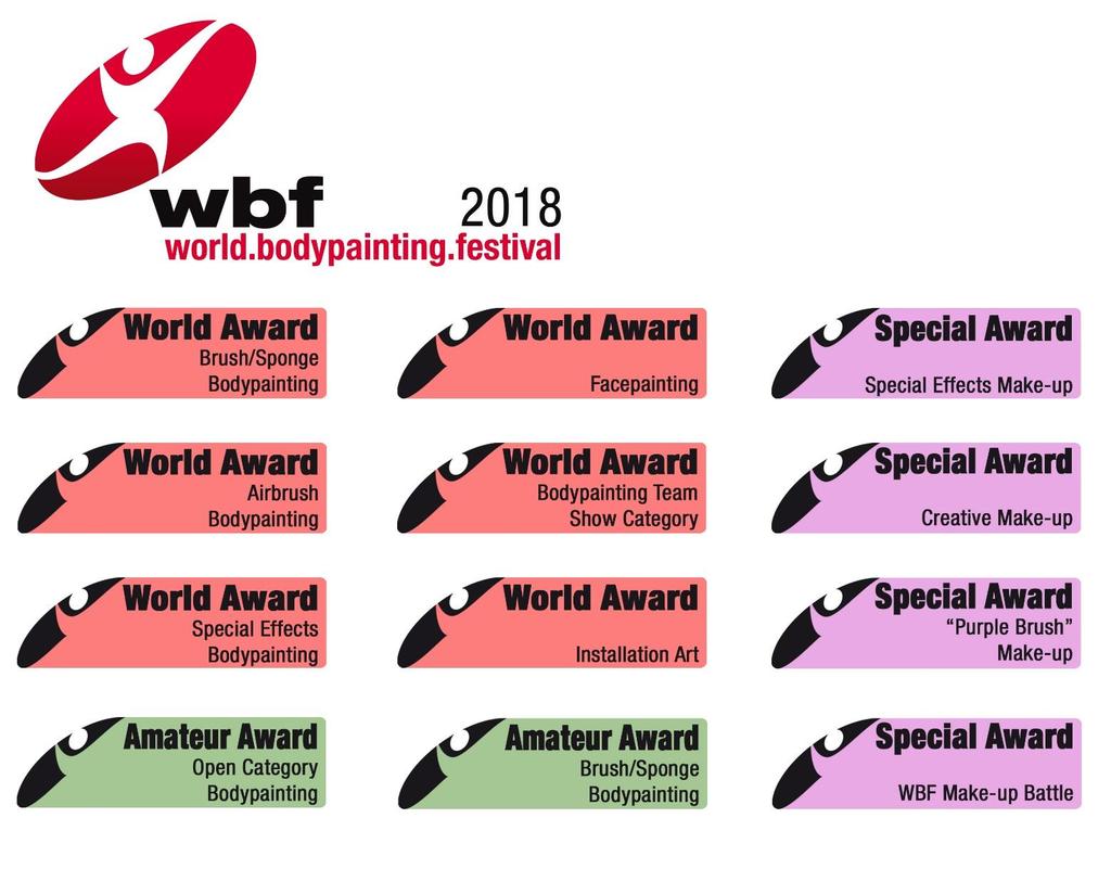 World Awards Special Awards Amateur Awards Themes 2018 The Main days in the Bodypaint City of the World Championships, the World Bodypainting Awards, and further special categories are from 12 14