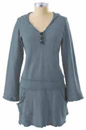 Features a decorative three button faux placket, decorative seaming, and functional pockets.