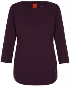A slim fitting 3/4 sleeve top which with a softly rounding neckline and 1cm binding at neckline and arm and contrast stripe down the back.