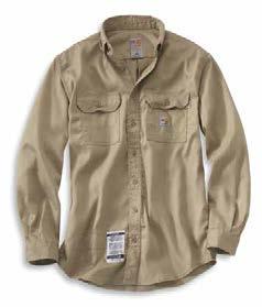 pockets with flaps and button closures Extended sleeve plackets with two-button adjustable cuffs Triple-stitched main seams Carhartt FR and NFPA 2112/ HRC 1 labels sewn on left pocket Meets the