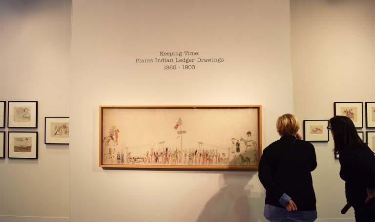 Installation view of Keeping Time: Plains Indian Ledger Drawings, 1865 1900