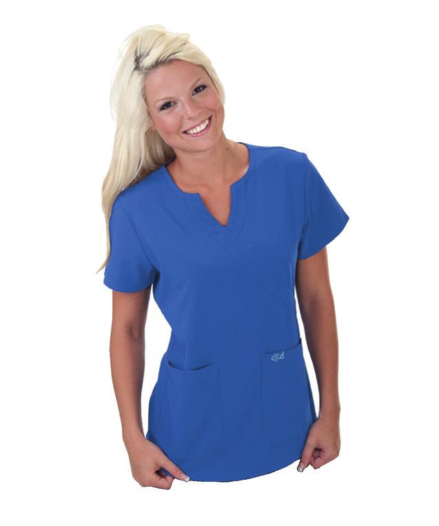 COMFORT FUNCTION FASHION 5 Excel Accuflex 4-Way Stretch Fabric Scrubs TOP STYLE #511 Atoll Blue Carbon Fuschia