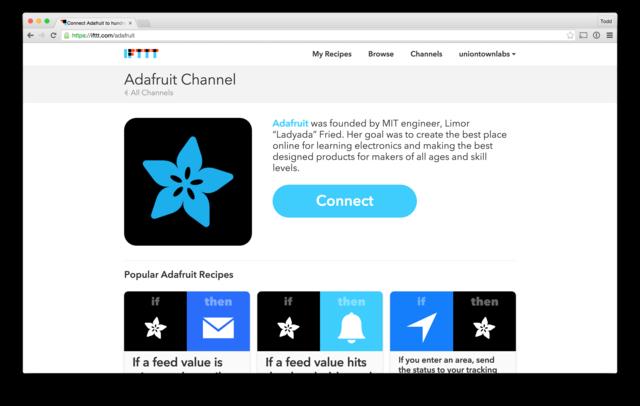You will be redirected to your Adafruit account page, and will be asked to authorize IFTTT.