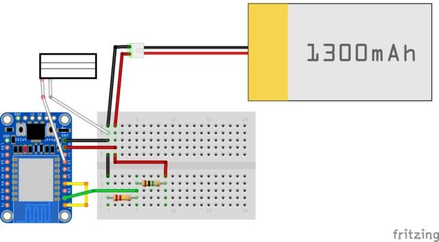 Wiring Our schematic is fairly simple, we will have one pin (GPIO #13) monitor the door sensor. Low Power Usage We can put the ESP8266 in low power mode and then 'wake up' every few seconds.