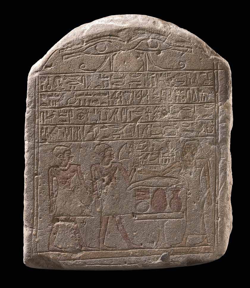 14 Stele for Siamun and Dedusobek Sandstone with engraved inscription and original polychromy Egypt Second