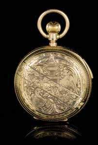 59 58 58 58 An 18 Karat Yellow Gold Hunter Case Repeater Pocket Watch with Concealed Erotic Automaton Scene, 52.