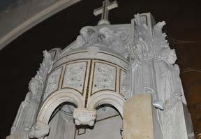 crucifix, exotic marble color columns, Lamb