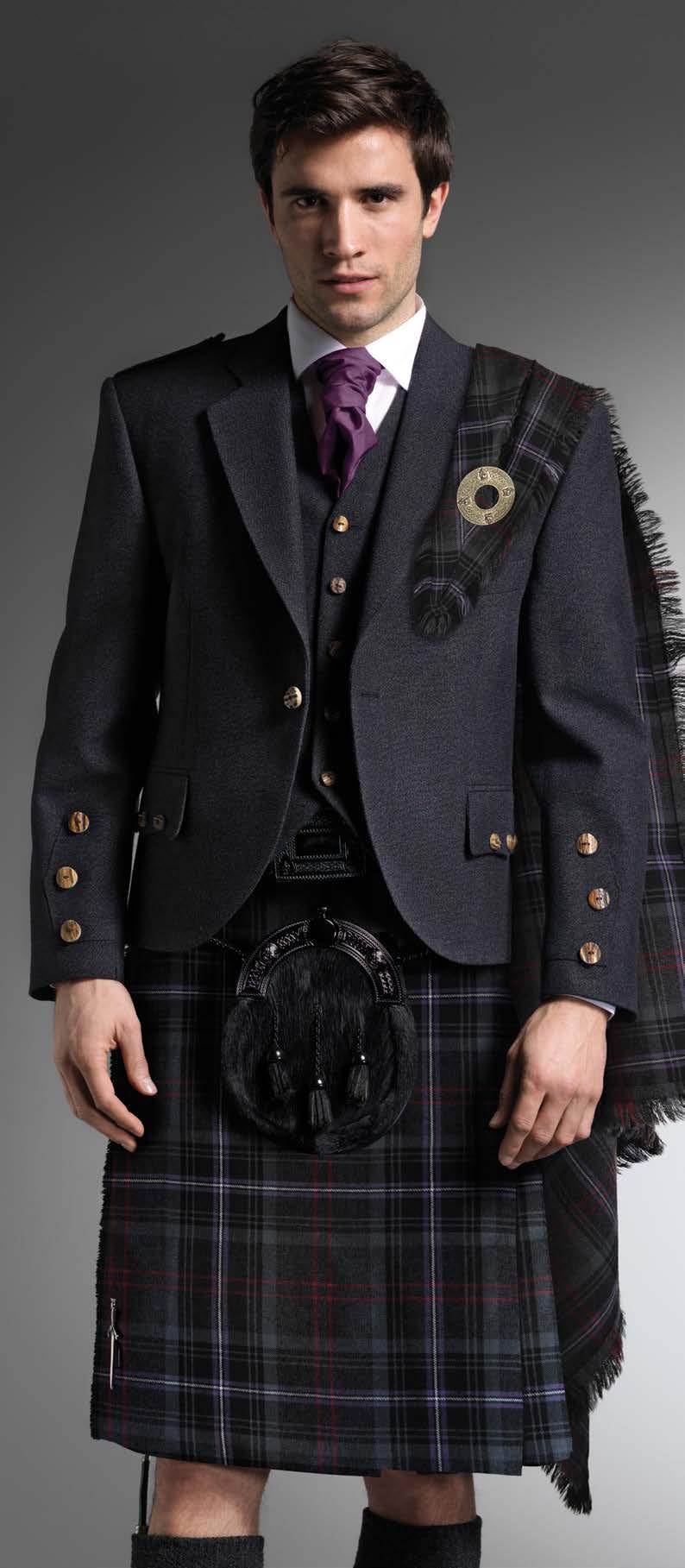 Modern Tweed jackets gives an added edge to the classic highland outfit.