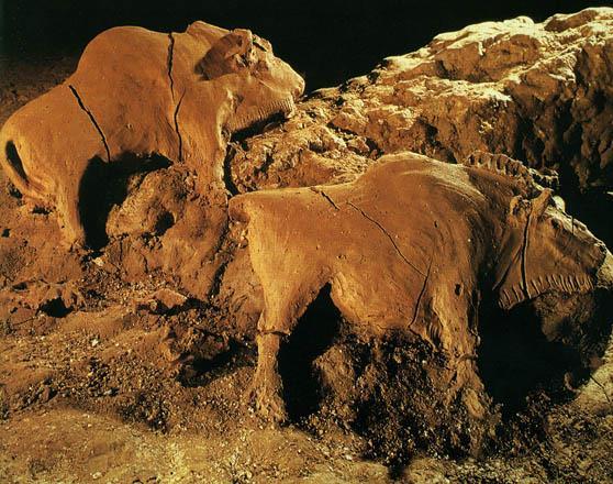 Bison reliefs from a cave at Le Tuc d Audoubert, Ariége,