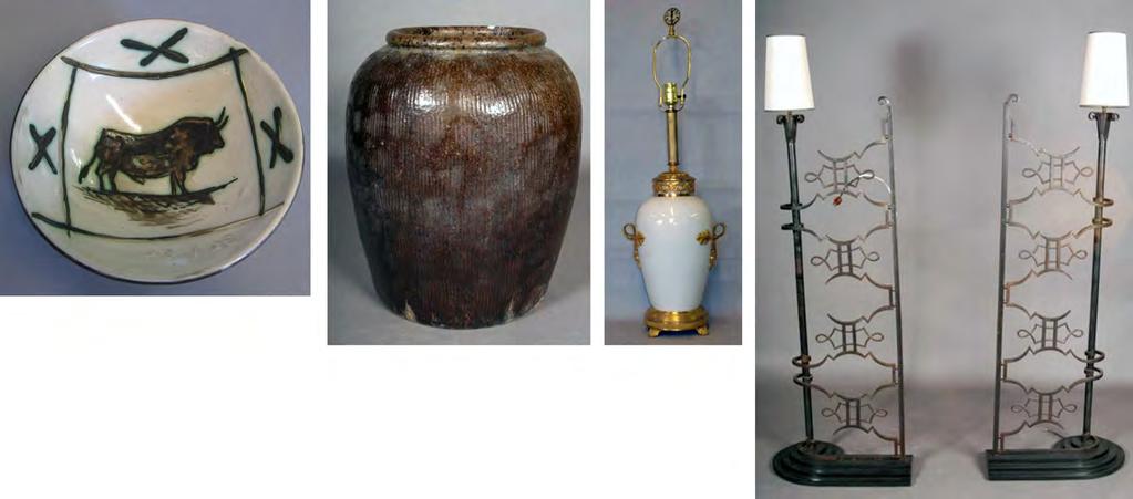 Peachtree & Bennett 38 292 282 TURNED COLUMN FLOOR LAMP: Black lacquered with chinoiserie decoration.62 H $75 - $125 290 286 283 WROUGHT IRON AND ENAMEL DECORATED FLOOR LAMP: Column form.