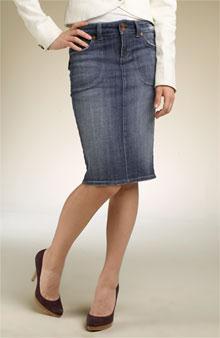A skirt that is narrower at the hem than the hip and thus very