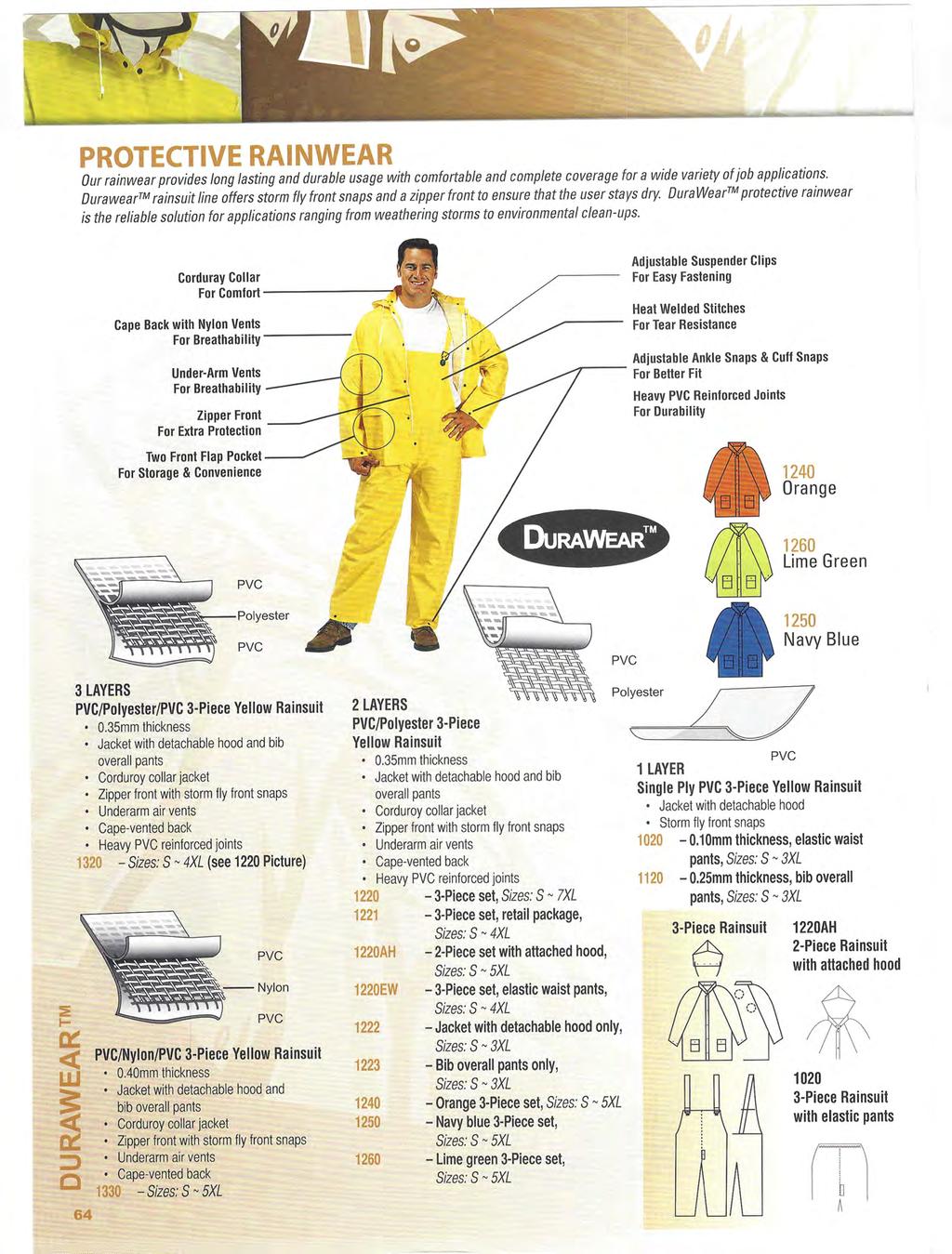 PROTECTIVE RAINWEAR Our rainwear provides long lasting and durable usage with comfortable and complete coverage for a wide variety of job applications.