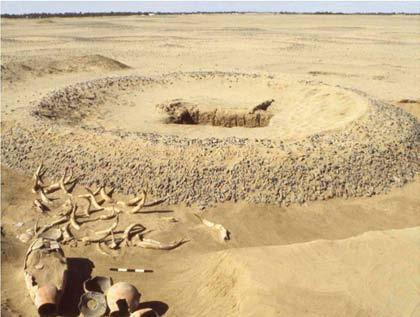 The largest single tumulus [burial mound] at Kerma had a diameter of 90 metres, and the extent of the burial chambers within is greater than that in any Egyptian pyramid.