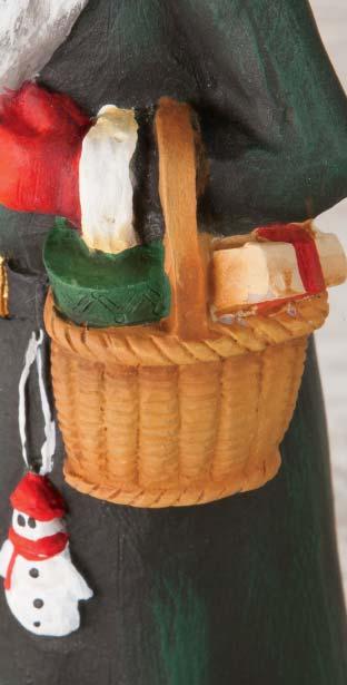 Santa with Basket: Shade around the edge of the hat, in the creases, under the back of the neck, around the beard and arms, above and below the belt, around the basket and snowman, above the bottom