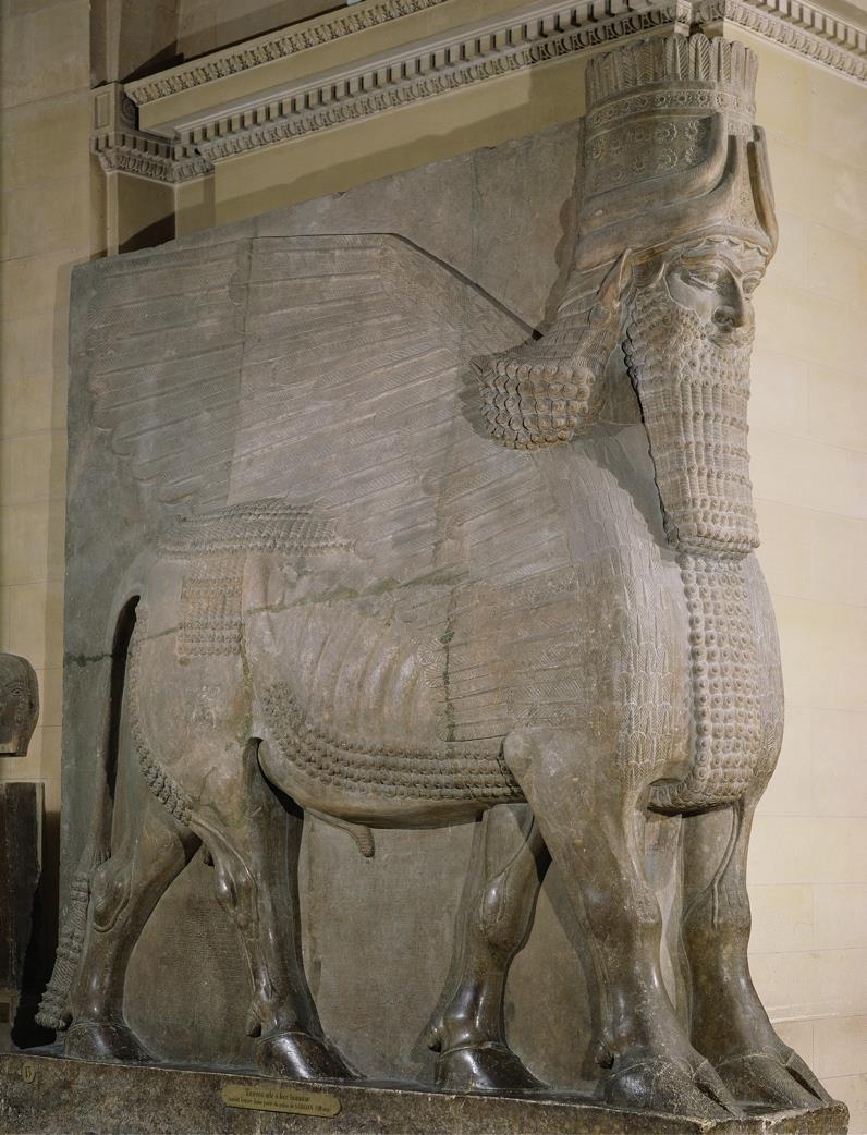 In the fortified citadel of Sargon II, these lamassu were placed at various entry ways. The composite beasts were intended as guardian figures and to intimidate visitors of the king.