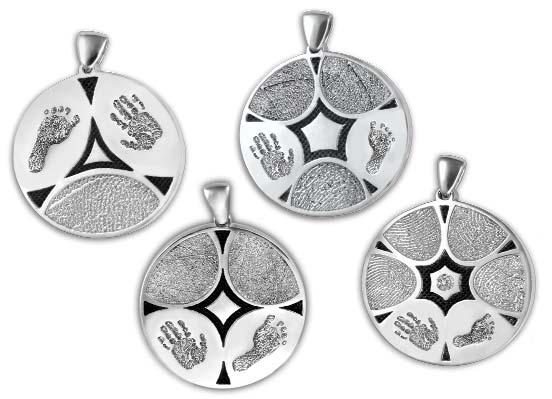 A full fingerprint, handprint or footprint can be placed in any position on the charm.