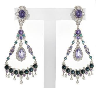 Deirdre Featherstone, Featherstone Design - Platinum "Coleman's Smokey Blues" earrings featuring cushion-cut blue Spinels (3.86 ctw.) and lavender Spinels (4.02 ctw.