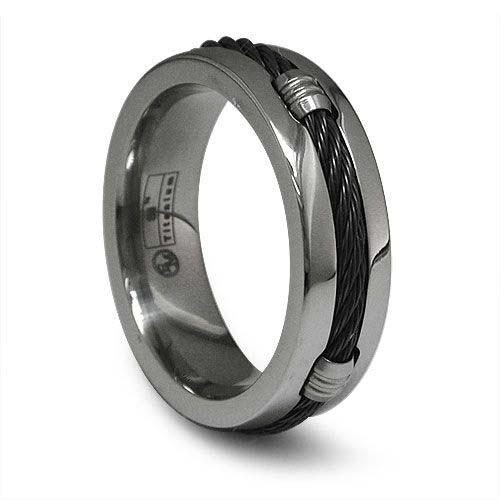 Security Jewelers Tungsten 8.3mm Faceted Domed Band with Black Enamel Inlays Size 9.5 Ring Size 9.5