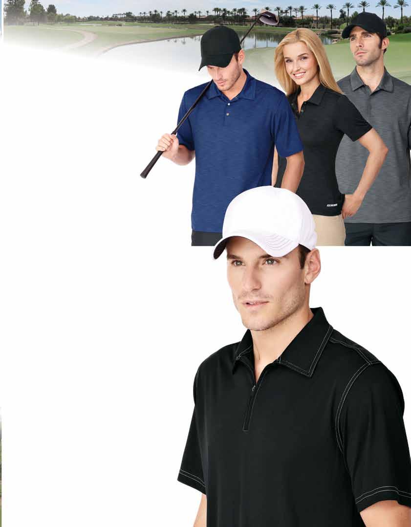 Melange Polo 92% polyester/ 8% spandex melange polo. Self collar with CX2 logo snap closure. Wicking finish for cool and dry comfort.