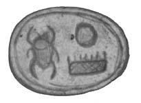a rope border. An image of the god Bes is carved on the scarab's back. Steatite.