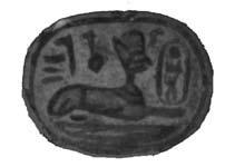 Over the sphinx is the royal epithet "Good God, Lord of the Two Lands." Steatite. New Kingdom. 1.8 cm.