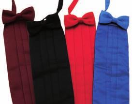 #900 $10.95 (6 piece minimum) A C. Poly Satin Cummerbunds & Bow Ties Available in maroon, black, red and royal.