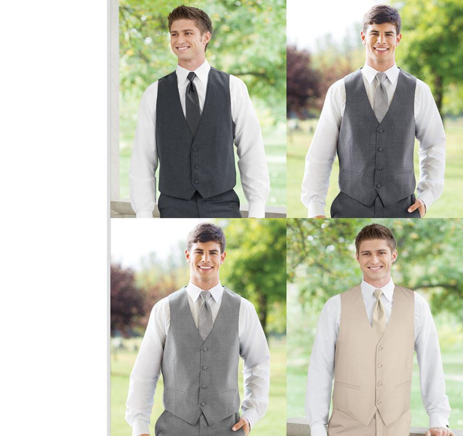 MATCHING FULLBACK VESTS Features: Create a contemporary 3-piece tuxedo look with an elegant matching vest. Adjustable back. Available in Men s and Boys size scales.