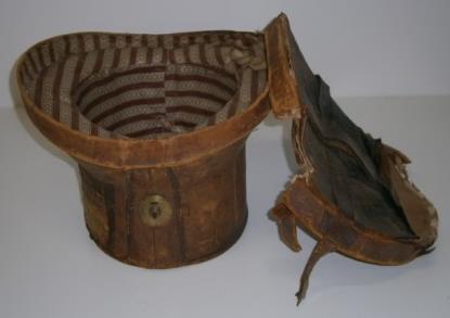 Man's leather hatbox with concave lid,
