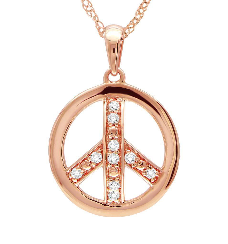 ICE PEACE SIGN PENDANT WITH DIAMONDS SET IN PINK GOLD SKU: PDX_121352 We love how cool girl glamour gets bohemian in this Peace
