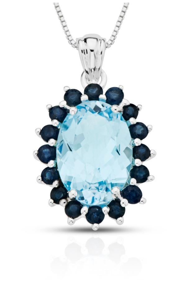 ICE Blue Topaz & Sapphire Pendant Set In Sterling Silver SKU: PSY 102297 This 8 ¾ carat sky blue topaz with deep blue sapphires are on