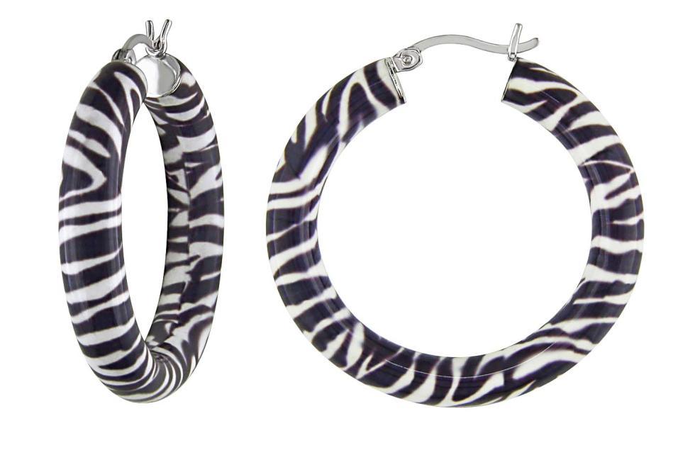 ICE ZEBRA STRIPED HOOP EARRINGS IN STERLING SILVER SKU: ESY_121963 Pair these glossy zebra striped hoops from our