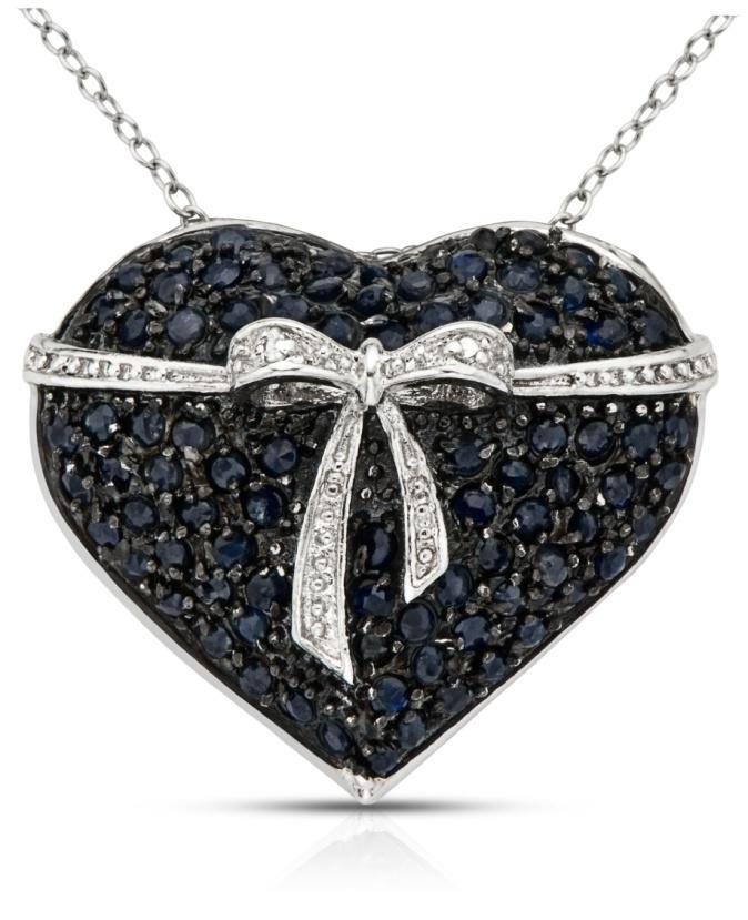 ICE BLACK SAPPHIRE & DIAMOND HEART PENDANT SET IN STERLING SILVER SKU: PSY 110084 Fire up the romance with this glorious heart-themed pendant.