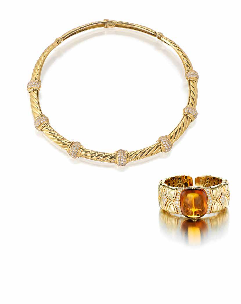 53 PROPERTY OF VARIOUS OWNERS 53 A DIAMOND AND 18K GOLD GALAXY COLLAR NECKLACE, HERMÈS, FRENCH designed as jointed gold scrolled bars, decorated at the front with round brilliantcut diamond accents;