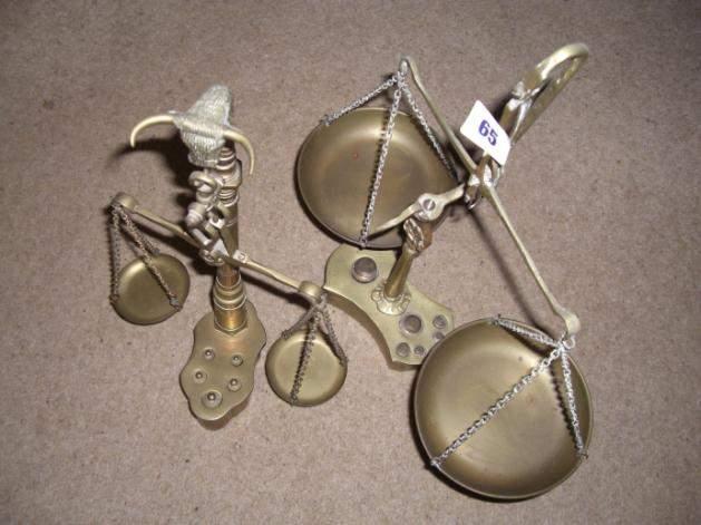 Two sets of small brass weighing