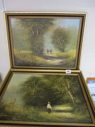Two framed oil paintings by Les