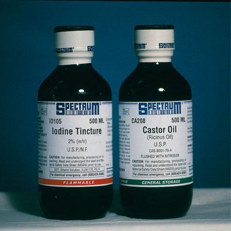 A B C FIGURE 22-31 A. The iodine starch test solution is made by combining 9 parts of iodine with 1 part of castor oil. B. The iodine solution is then applied to the affected area using a swab. C. Potato starch is sprinkled over the iodine solution.