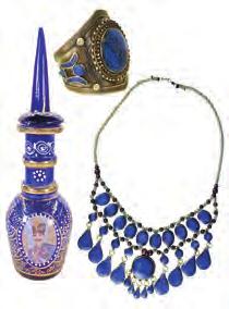 (3): Persian blue glass lidded perfume bottle with portraits of a King.