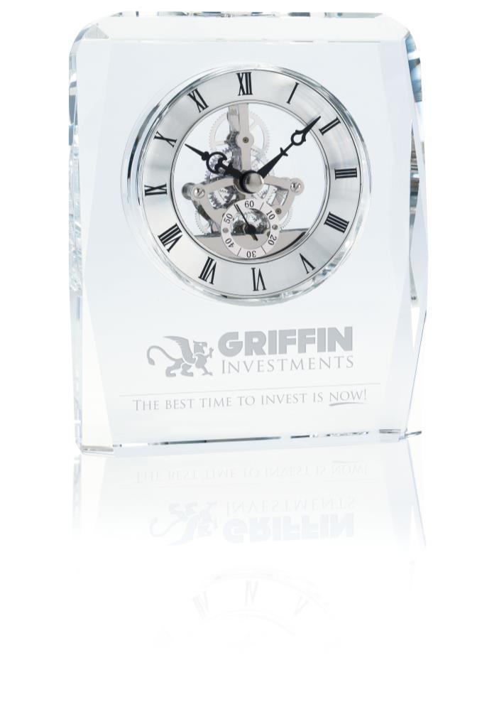 36838 Crystal Skeleton Clock A beautiful time piece to recognize great achievements Batteries included Optical Crystal 5"w x 6-1/8"h x 2"d $145.