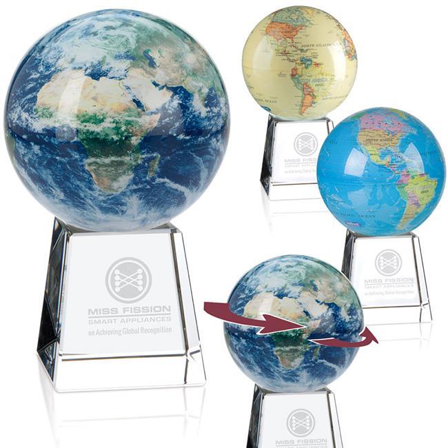36567 Mova Globe Perpetual globe rotation No batteries or power needed Antique beige and blue available; please specify Random samples not available Optical Crystal Base