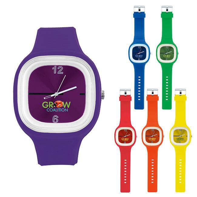 31775 Hip to Be Square Watch Large faced, bold watch with flexible band Faces can be removed and are interchangeable, great for assorted color orders Great for sporting events