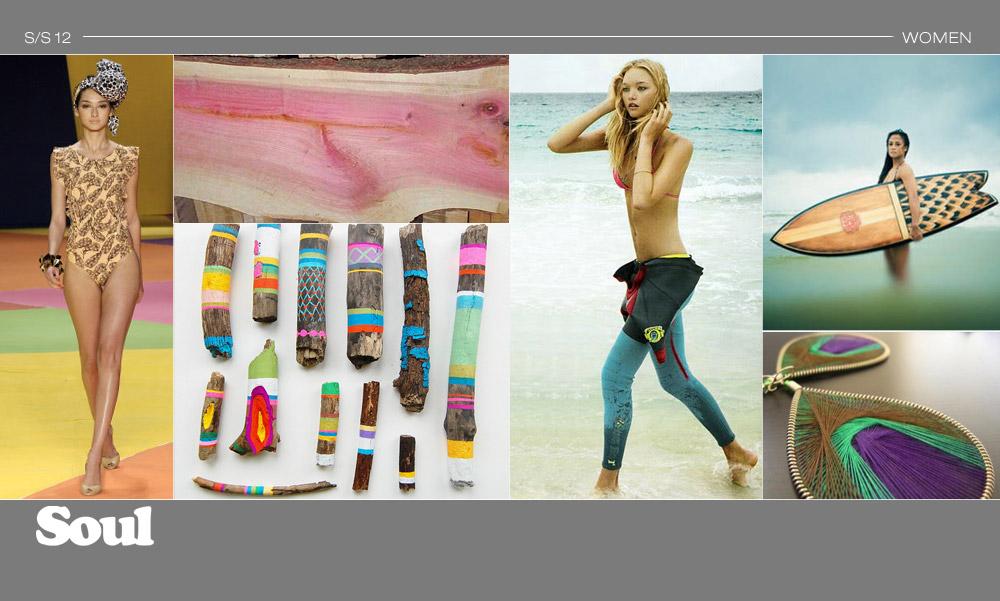 SURF - MOOD Organic patterns found in pink ivory and driftwood are injected with color for an intriguing approach to lifestyle and active apparel.