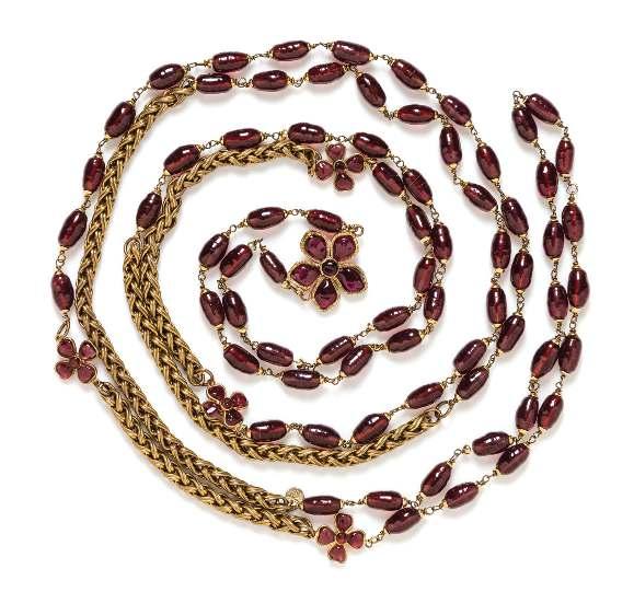 3.5 x 2.5. $400-600 91 97 A Chanel Purple Gripoix and Goldtone Necklace, 1981, with