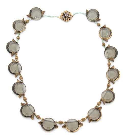 $250-350 204 A Miriam Haskell Smoke Rhinestone Demi Parure, consisting of a necklace with circular smoke