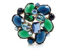 iridescent leaf detail, blue and green stones and goldtone hardware; together