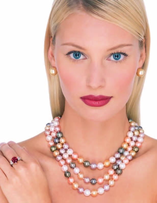 33 A three strand Australian, Tahitian, Indonesian and fresh-water cultured pearl necklace.