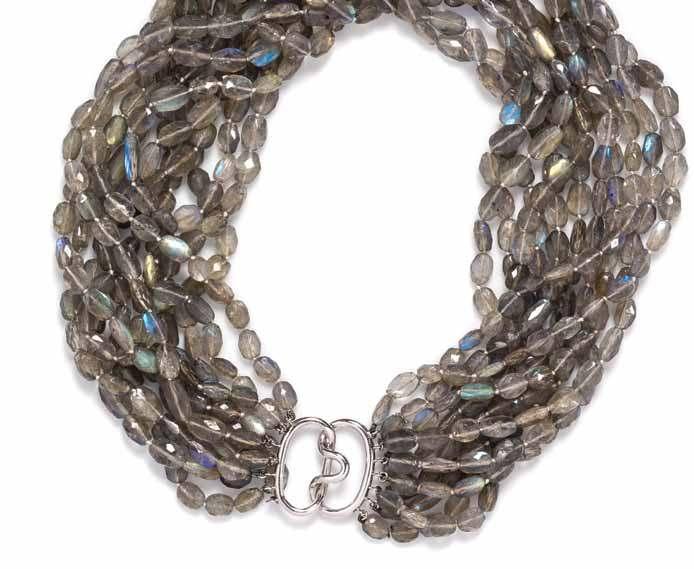 61 60 67 60 An 18 Karat Gold and Labradorite Necklace, Verdura, consisting of 11 strands of labradorite beads measuring approximately 8.48 x 6.85 mm to 8.25 x 6.